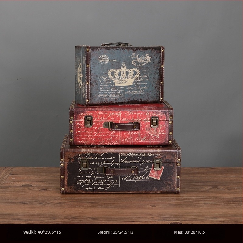 Retro nostalgična staromodna drvena kutija za pohranu kofera, drvena kutija za pohranu, kreativni rekviziti, kožna kutija, ukrasi