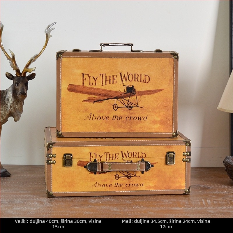Retro nostalgična staromodna drvena kutija za pohranu kofera, drvena kutija za pohranu, kreativni rekviziti, kožna kutija, ukrasi