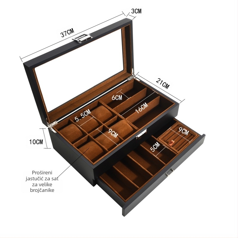 Prekogranična nova kutija za nakit na zalihi veleprodaja crne mat boje kutije za pohranu satova drvene višenamjenske kutije za nakit