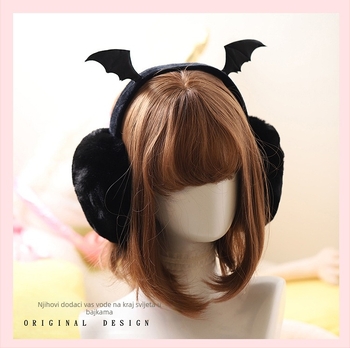 Vanjske pahuljaste vrećice za uši s uzorkom šišmišjih krila, štitnici za uši, topla zaštita za uši, sklopivi dizajn, lako se nose, tamni stil