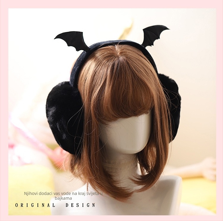 Vanjske pahuljaste vrećice za uši s uzorkom šišmišjih krila, štitnici za uši, topla zaštita za uši, sklopivi dizajn, lako se nose, tamni stil