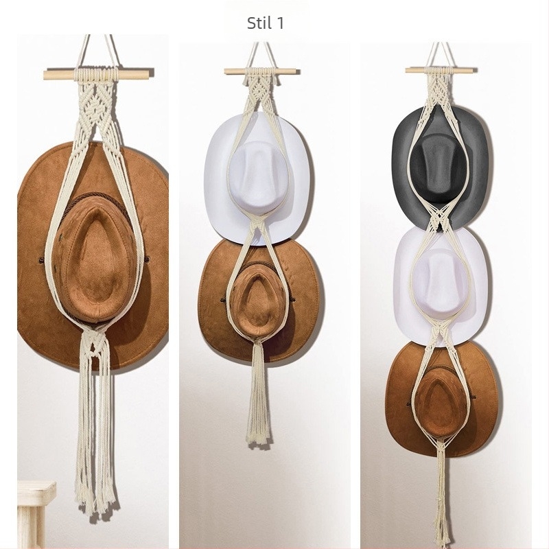 Prekogranični boemski stalak za šešire od pletenog pamučnog užeta, višeslojni zidni držač za vješanje, ukras za šešire