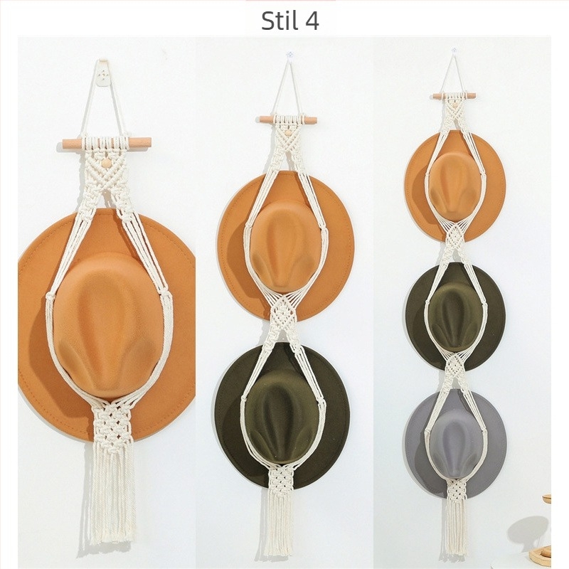 Prekogranični boemski stalak za šešire od pletenog pamučnog užeta, višeslojni zidni držač za vješanje, ukras za šešire