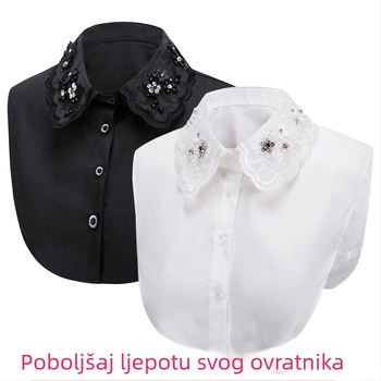 Jesenska i zimska južnokorejska ženska košulja s bijelim perlicama i cirkonima, univerzalna, s lažnim ovratnikom i ukrasnom košuljom od lažnog ovratnika