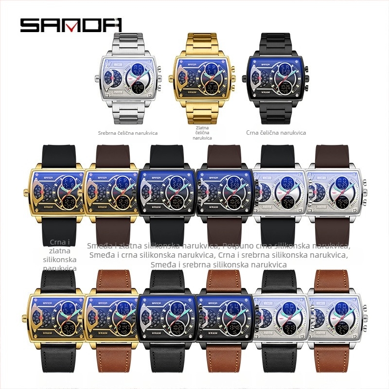 Muški sat s jakim vjetrom, vruće prodavani visokokvalitetni elektronički sat s prikazom vremena na tri mjesta, višenamjenski elektronički sat