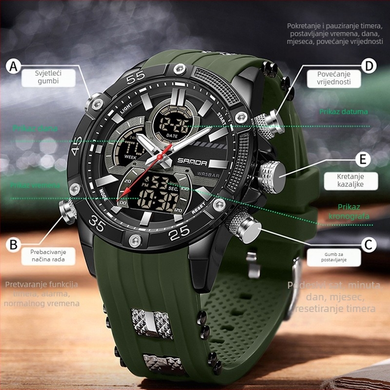 Muški sat za vanjsku trgovinu prekogranični omladinski sportski elektronički modni višenamjenski svjetleći vodootporni budilnik uživo eksplozije