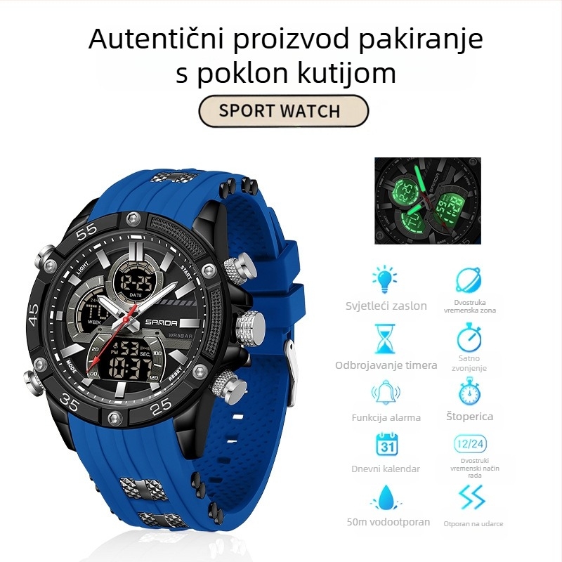 Muški sat za vanjsku trgovinu prekogranični omladinski sportski elektronički modni višenamjenski svjetleći vodootporni budilnik uživo eksplozije