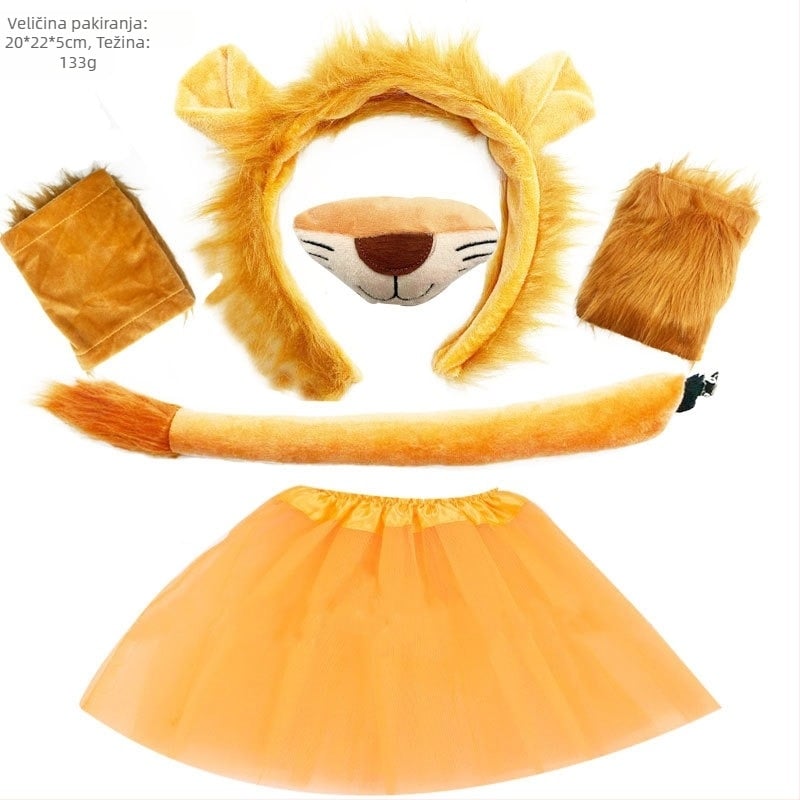 Set zvijerinih ušiju i repova, lavova, krava, žirafa, rakuna, traka za kosu, rep, dodaci za kosu, pokrivala za glavu, ručno rađena kosa
