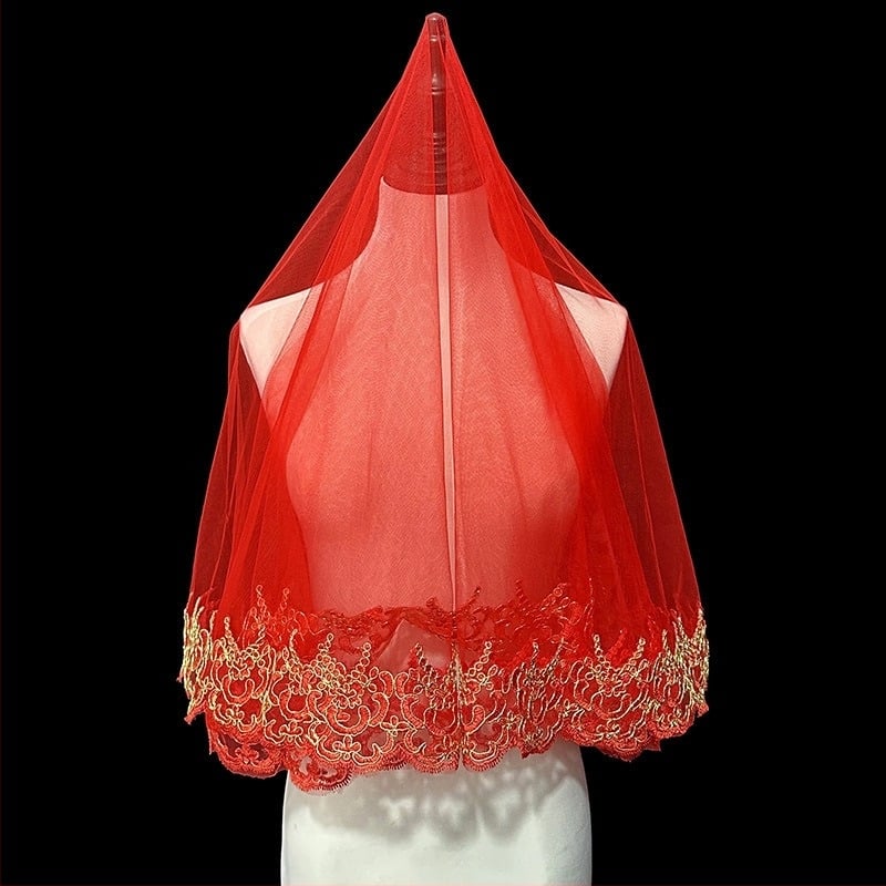 Novi dolazak Crvena glava Pređa za vjenčanicu Vjenčanica Xiuhe Haljina Crvena glava Kineski stil Retro stil Kratka čipkasta foto pređa