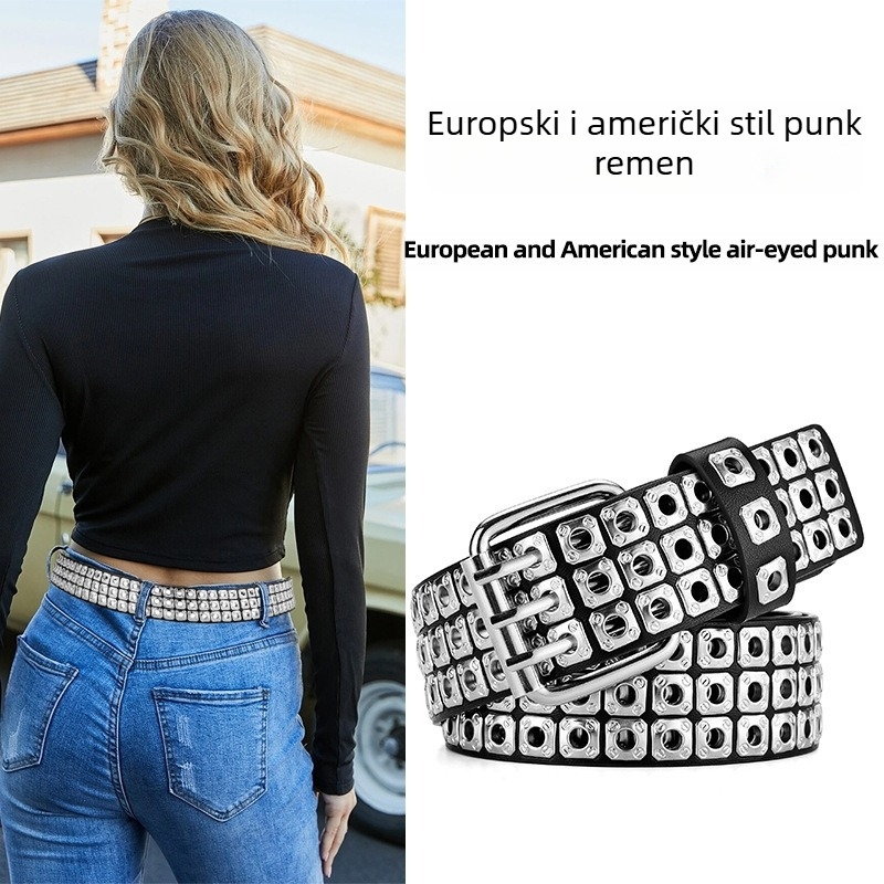 Europski i američki punk stil Nis Rivet Eyelet ženski studentski remen, moderan i elegantan modni ukrasni remen za traperice