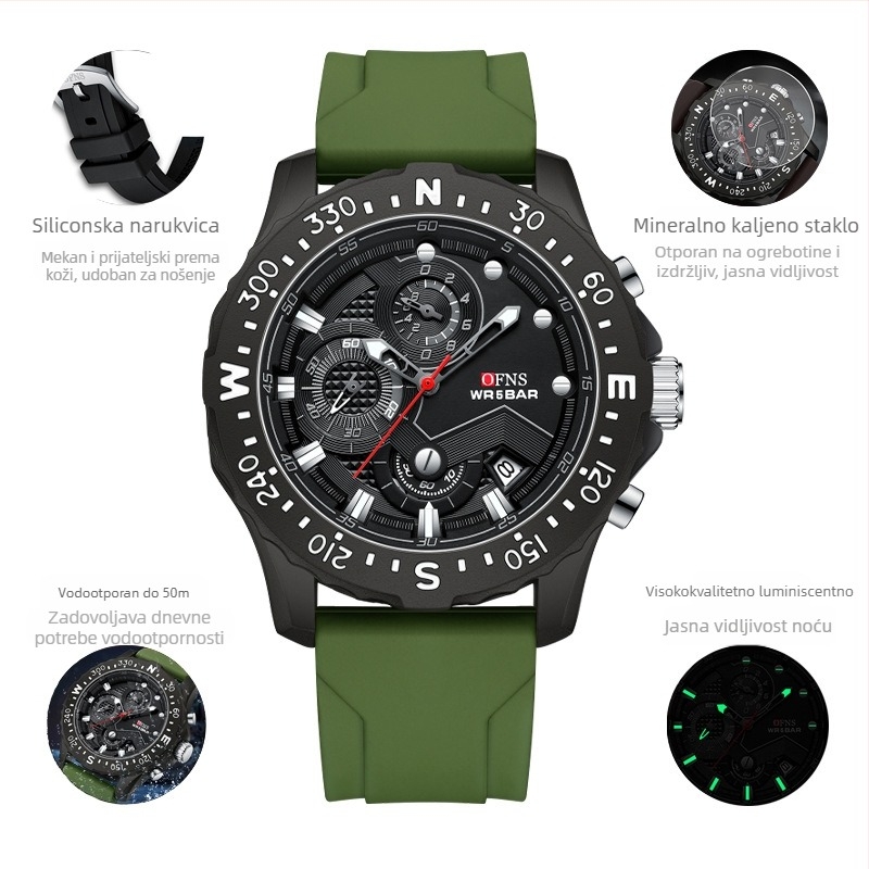 Muški elektronički kvarcni sat, modni, jednostavni kalendar, sportski, višenamjenski, vodootporni, tvornička opskrba 2024., novo