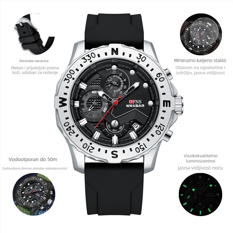 Muški elektronički kvarcni sat, modni, jednostavni kalendar, sportski, višenamjenski, vodootporni, tvornička opskrba 2024., novo