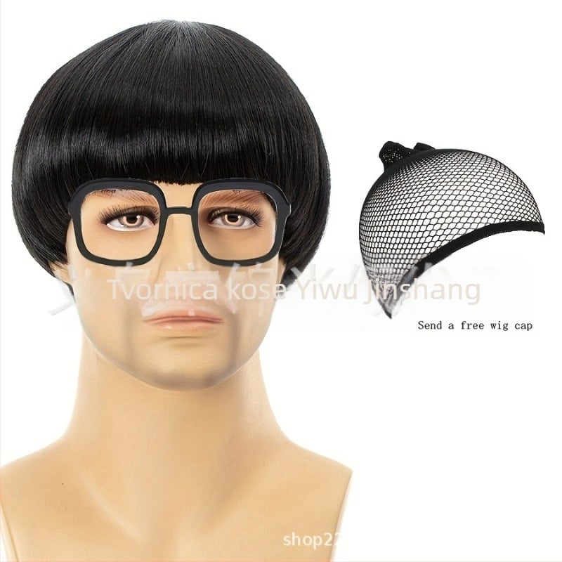 Muška crna COS perika s glavom lubenice, perika s glavom gljive, perika s kapom u obliku lonca, perika s glavom lude