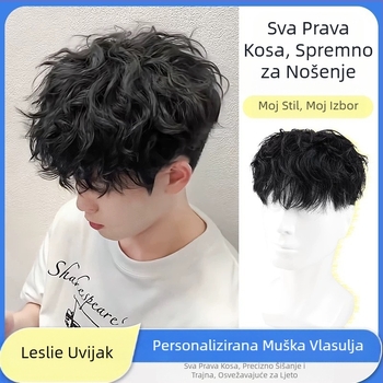 Muška perika od prave kose, ponovno izdanje iznad glave, Block Handsome, hongkonški stil, Leslie Roll Atmosphere, muško ponovno izdanje na zalihi