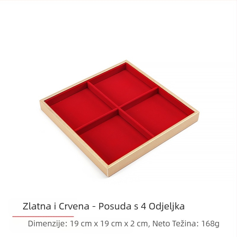 Set rekvizita za izlaganje nakita, crveni flanel, zlatni pladanj za nakit, držač za prstenje, ogrlicu, pult, stalak za nakit