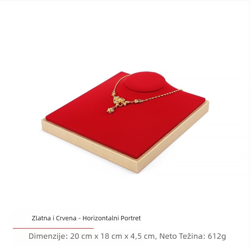 Set rekvizita za izlaganje nakita, crveni flanel, zlatni pladanj za nakit, držač za prstenje, ogrlicu, pult, stalak za nakit