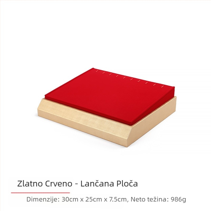 Set rekvizita za izlaganje nakita, crveni flanel, zlatni pladanj za nakit, držač za prstenje, ogrlicu, pult, stalak za nakit