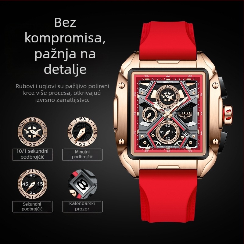 Prekogranični novi modni nišni personalizirani kvadratni kvarcni sat s velikim brojčanikom, višenamjenski visokokvalitetni svjetleći muški sat