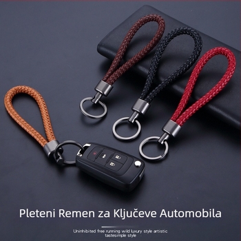 Privjesak za ključeve Vintage Jednostavni ručno tkani metalni automobil Muški i ženski kućanski pribor s kopčom protiv gubitka, kožni remen