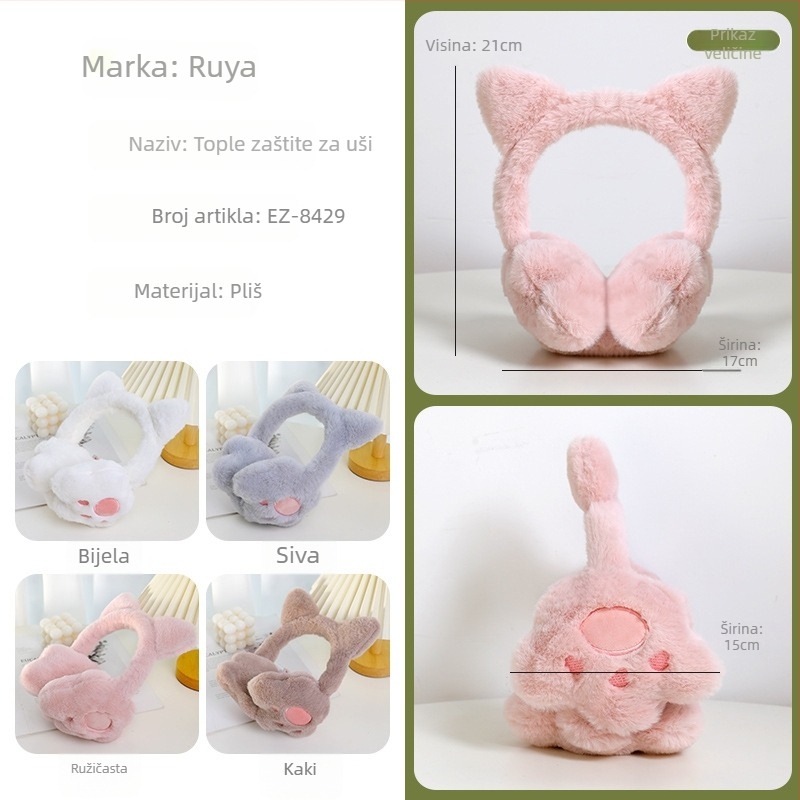 Ženske zimske tople crtane mačje kandže, slatke plišane štitnike za uši, ženske štitnike za uši, studentske štitnike za uši, štitnike za uši