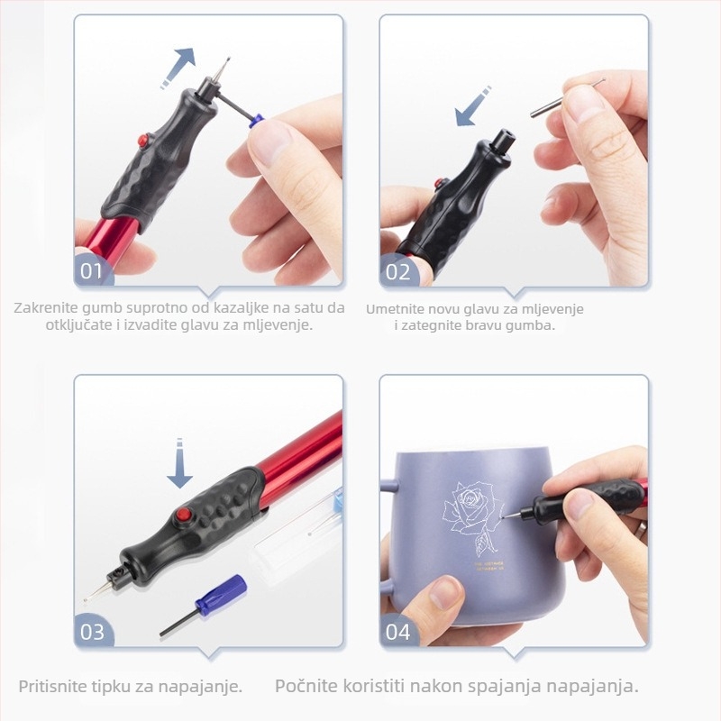 Mini metalna olovka u obliku olovke, tiha električna gravirna olovka, brza mikro bežična DIY električna brusilica za staklo