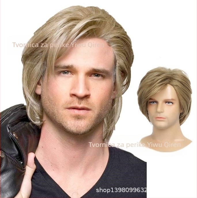 Qiren perika tvornički nova muška kosa lanena zlatna kratka muška kosa djelomično kose šiške kratka kosa muška pokrivala za glavu s točkicama veleprodaja