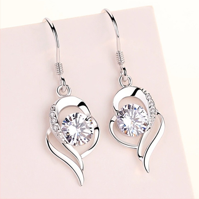 Srebrne naušnice u obliku srca, naušnice s dijamantima, modni temperament, korejski osobni kreativni naušnice, ženski rođendanski poklon za djevojku