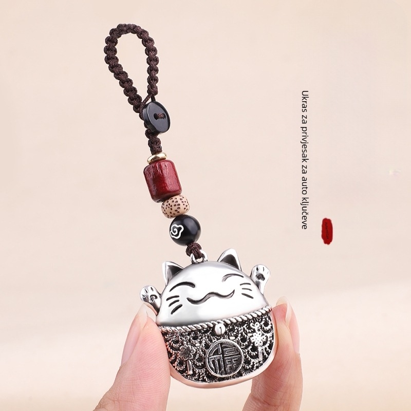 Privjesak za ključeve od legure cinka i sretne mačke za auto, srebrni privjesak za ključeve za auto, vrhunski rođendanski poklon, privjesak u automobilu
