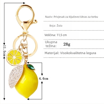 Novi kreativni privjesak za ključeve od legure, simulacija voća i limuna, u obliku rhinestona, torba, privjesak, poklon za par