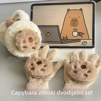 Capabala capybara zimske rukavice za uši, tople dvodijelne slatke ženske plišane štitnike za uši otporne na smrzavanje i hladnoću