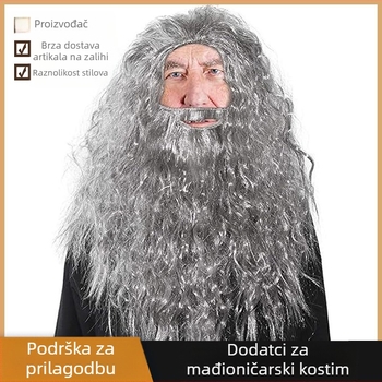 Siva čarobnjačka brada i perika, dodaci za kostim čarobnjaka, zabava za Noć vještica, dodaci za kostim za odrasle za Dan očeva