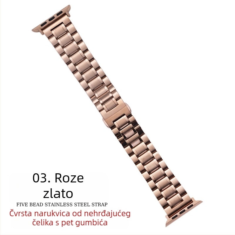 Za Apple Applewatch Five Beads Makers Solid Buckle Buckle iWatch Nehrđajući čelik Huawei Watch Remen