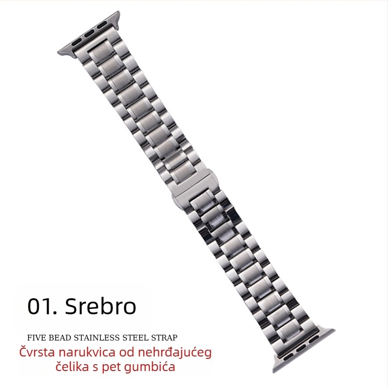 Za Apple Applewatch Five Beads Makers Solid Buckle Buckle iWatch Nehrđajući čelik Huawei Watch Remen