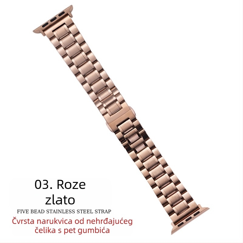 Za Apple Applewatch Five Beads Makers Solid Buckle Buckle iWatch Nehrđajući čelik Huawei Watch Remen