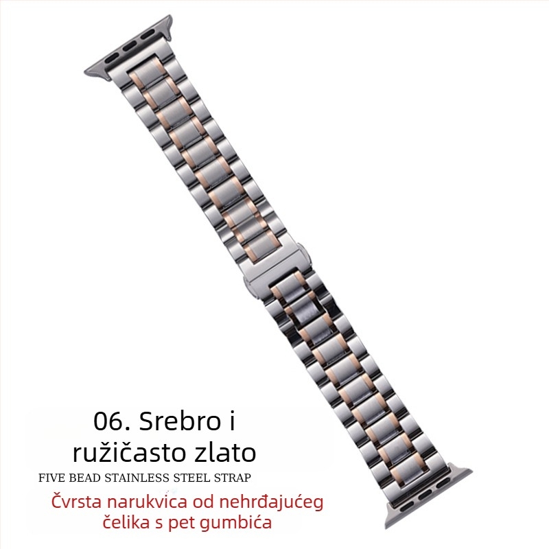 Za Apple Applewatch Five Beads Makers Solid Buckle Buckle iWatch Nehrđajući čelik Huawei Watch Remen