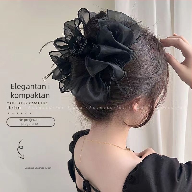 Dodaci za kosu u vilinskom stilu, luksuzni veliki mašna na stražnjem dijelu glave, luksuzni seersucker, velika kopča za hvatanje, kopča za morski pas, pokrivalo za glavu za žene