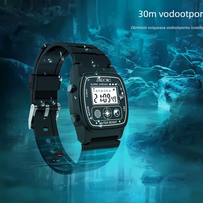 Muški i ženski sportski digitalni satovi, vodootporni 30 m, PU remen, višenamjenski digitalni sat s malim kvadratnim zaslonom