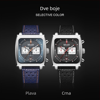 Muški Cross-border Explosions 2024 Novi Live Explosions Prava koža Kvadratni Poslovni Višenamjenski Kronograf Kvarcni Sat