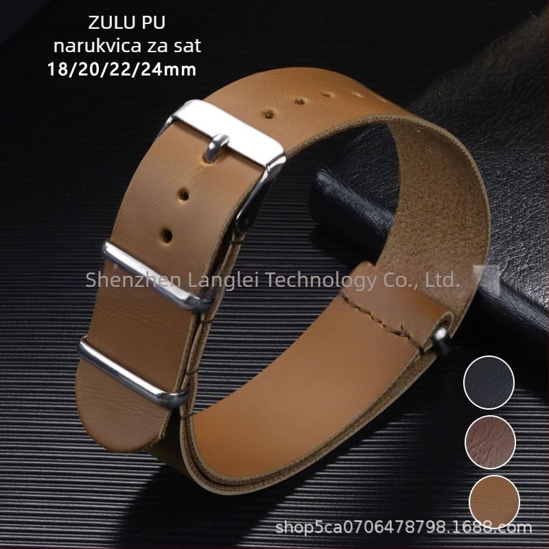 Vintage remen od imitacije kože, PU NATO i ZULU remen, muški, 18/20/22/24 mm, crno-smeđa, srebrna kopča