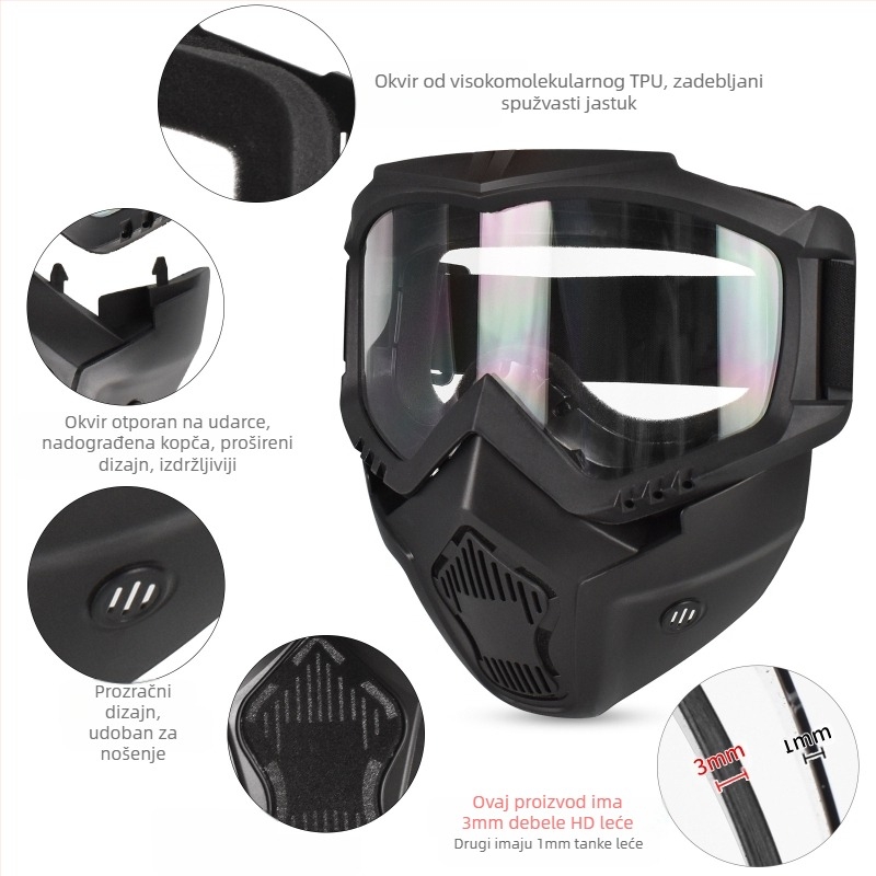 Taktička maska s promjenom boje leće 3 mm, za vanjsku upotrebu, za biciklizam, skijaško trčanje, zaštitne naočale, maska za vanjsku upotrebu, zaštitna oprema za CS