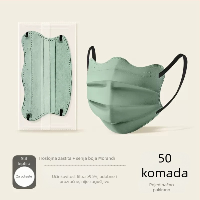 Morandi Color medicinska maska za jednokratnu upotrebu, medicinska kirurgija, 3D leptir val V lice, kut oka, ženska, visoka vrijednost boje