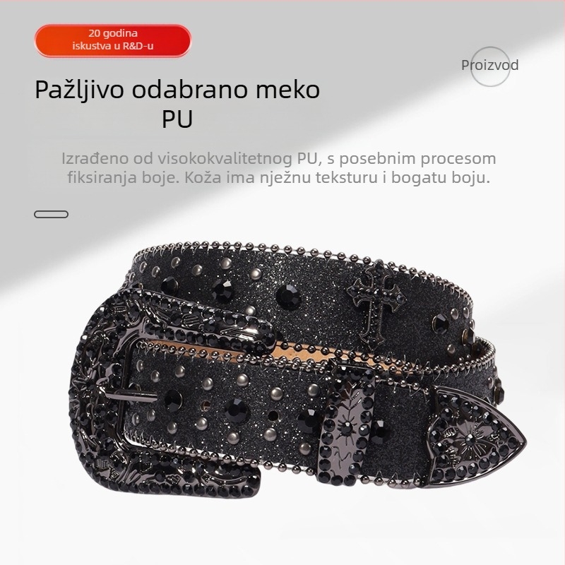 Tvornica veleprodaja križnih legura remena od vještačkog kamenja u punk stilu, modni remen, osobnost zapadnjačkog trapera, modni dodaci