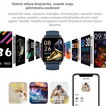 Pametni sat P90 Novi 1,85 kvadratni zaslon Bluetooth informacije o pozivima podsjeća na respiratorni trening praćenje otkucaja srca praćenje sna