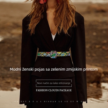 Popularni vanjski modni remen sa zelenim uzorkom zmije u struku s pečatom, haljina s ukrasnim remenom, europski i američki modni remen s kopčom