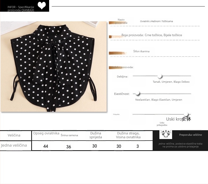 Korejski stil Novi korejski stil Polka Dot Lažna kragna Ženska univerzalna košulja s ukrasnom mašnom za ovratnik košulje