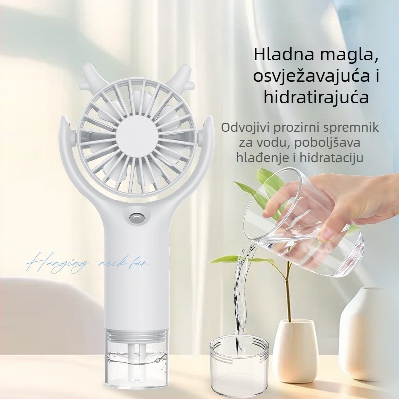 Prekogranični novi ručni ventilator s raspršivačem, mini prijenosni ventilator za vrat, stolni ventilator s tihim zvukom, teška magla, poklon na veliko