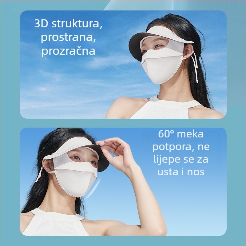 Ljetna crna maska za sunčanje s gumenim obodom, Gini najlonska, ledeno svilena, za žene, UPF50, prozračna maska za jahanje za sunčanje