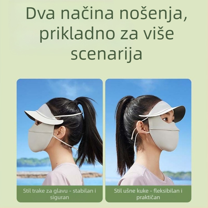 Ljetna crna maska za sunčanje s gumenim obodom, Gini najlonska, ledeno svilena, za žene, UPF50, prozračna maska za jahanje za sunčanje