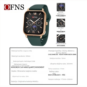 O'Fannie's vremenski potresni eksplozivni kvadratni kvarcni ženski sat Niche Sun Moon Star Watch vodootporni šesteropinski ženski sat
