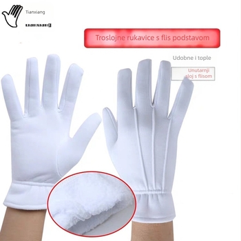 Zimske bijele baršunaste rukavice s tri rebra, podstavljene, za bonton, paradu, performanse, dužnost, zaštitu, neklizajuće, tople, hladne